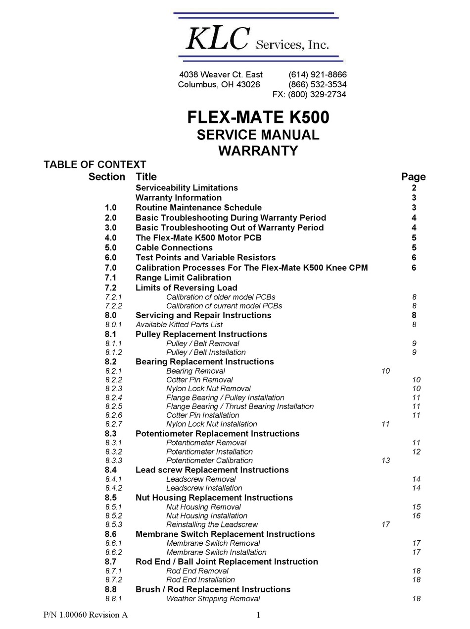 Klc Flex Mate K500 Service Manual Pdf Download Manualslib