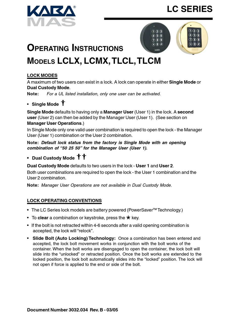 KABA LCLX OPERATING INSTRUCTIONS MANUAL Pdf Download ManualsLib
