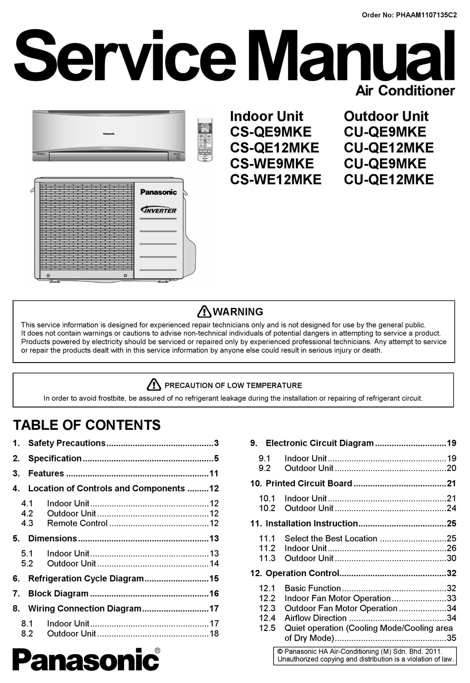 PANASONIC CUQE12MKE SERVICE MANUAL Pdf Download ManualsLib