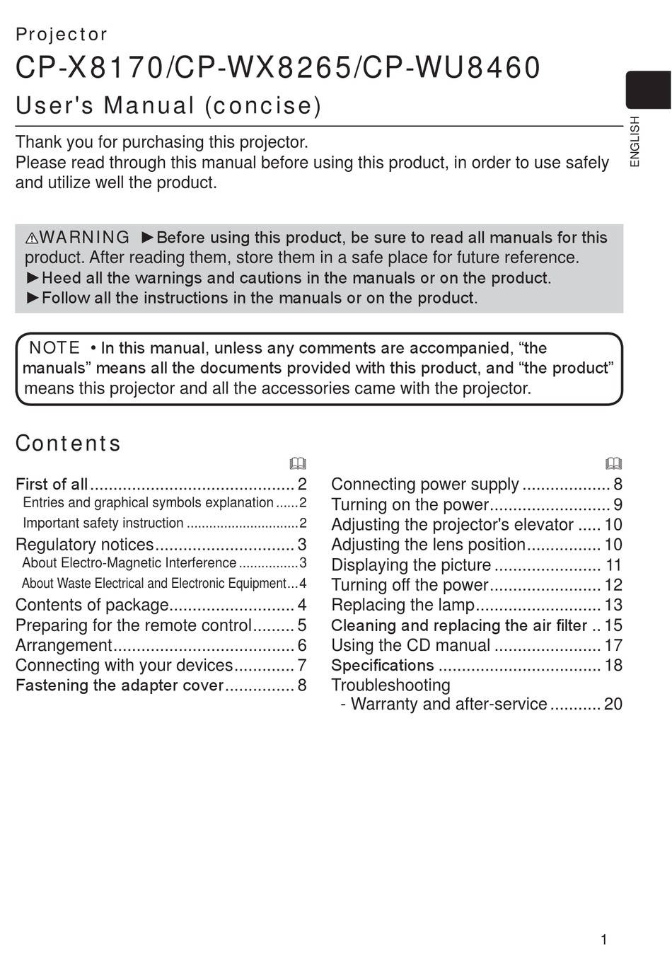 Hitachi Cp Wu8460 User Manual Pdf Download Manualslib