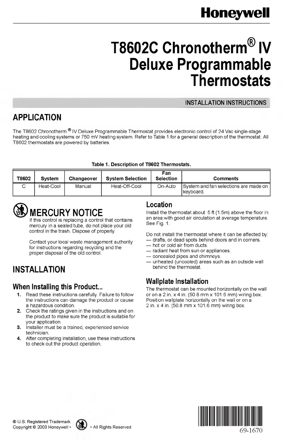 HONEYWELL T8602C CHRONOTHERM IV MANUAL Pdf Download | ManualsLib