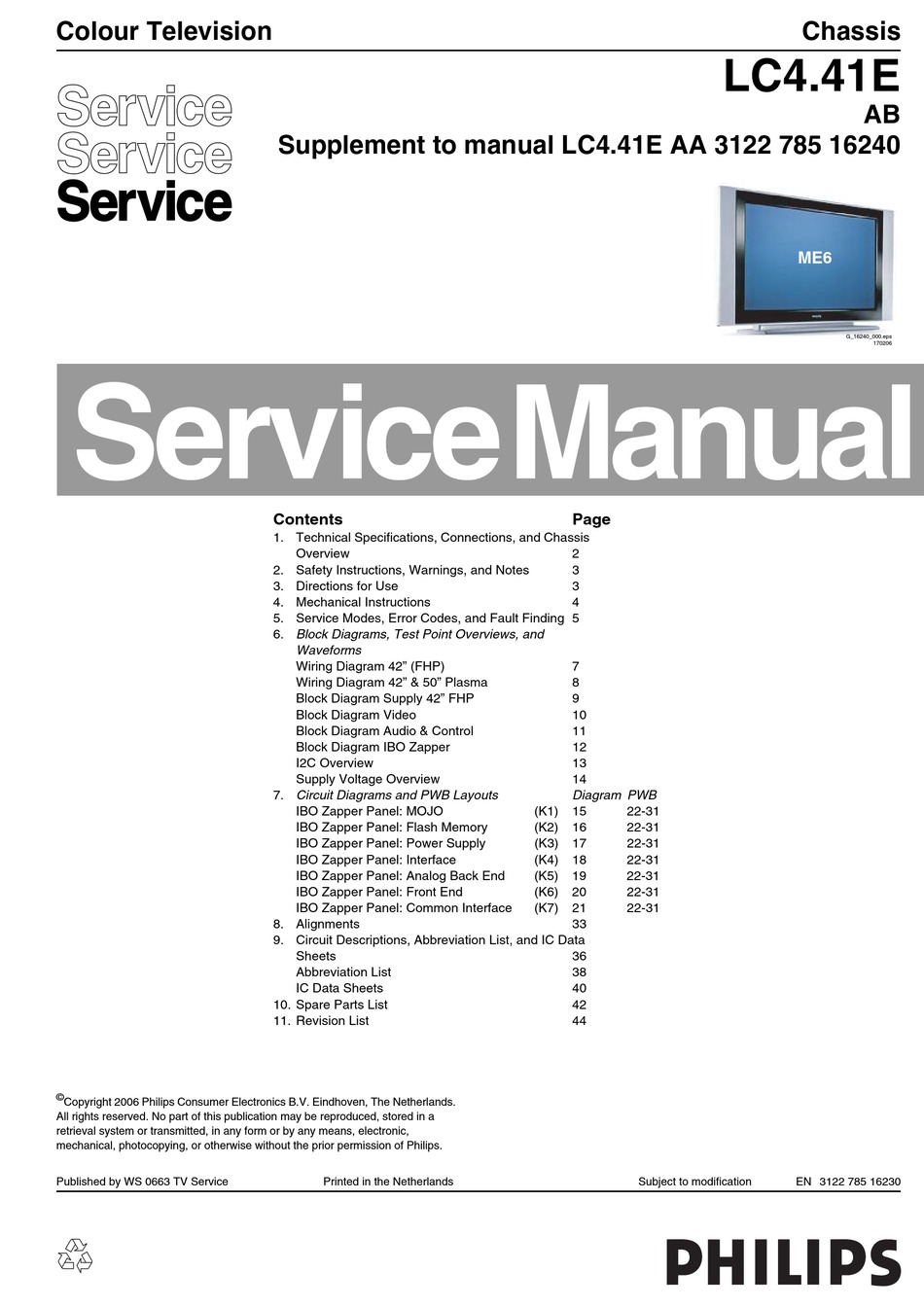 Service manual philips. Philips LC4.1E.