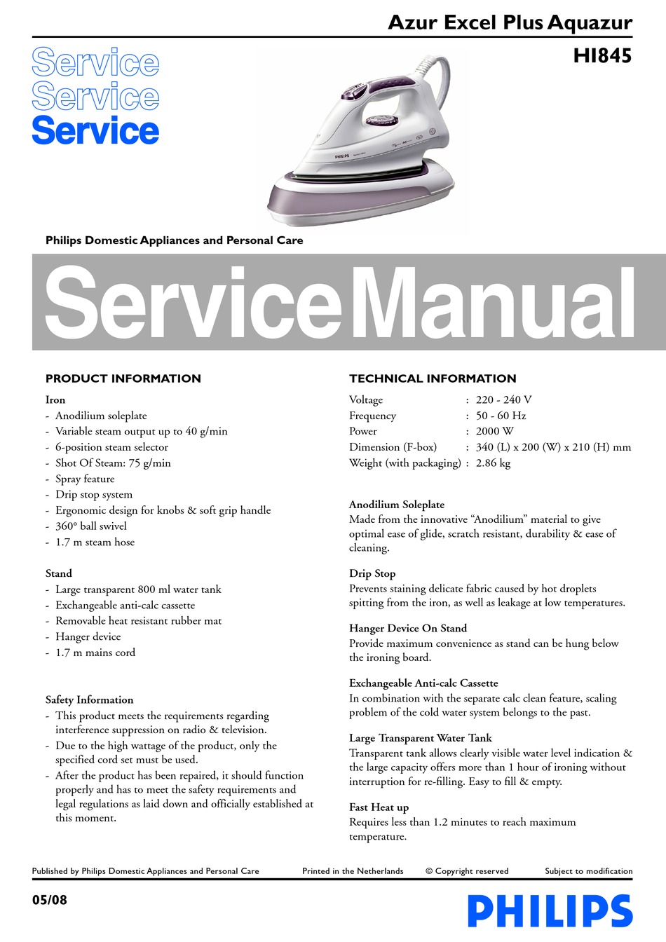 Made a contract ice fitting PHILIPS EXCEL PLUS AQUAZUR HI845 SERVICE MANUAL Pdf Download | ManualsLib