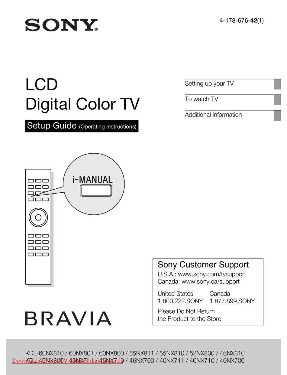 SONY KDL-60NX801 OPERATING INSTRUCTION Pdf Download | ManualsLib