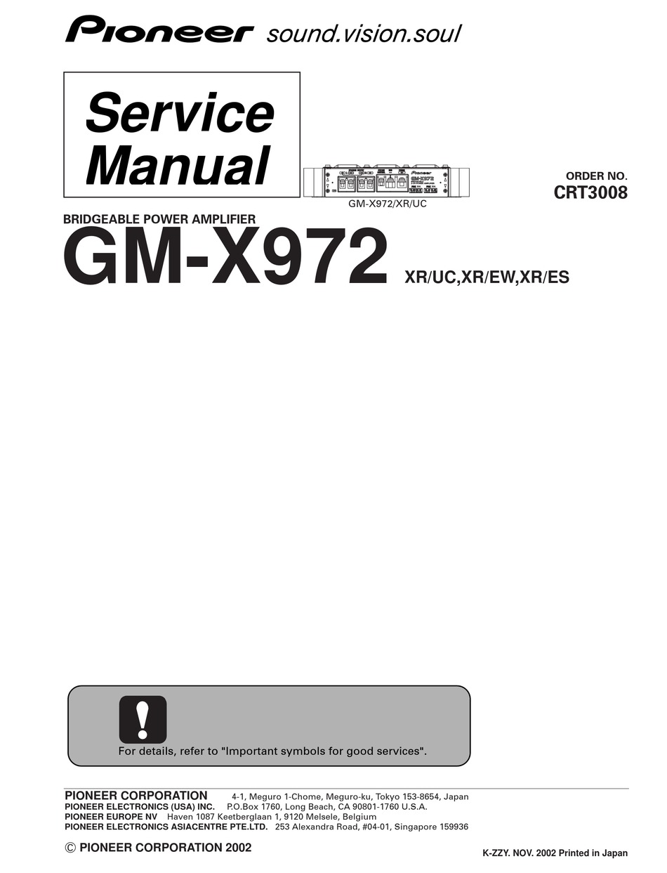 PIONEER GM-X972 SERVICE MANUAL Pdf Download | ManualsLib