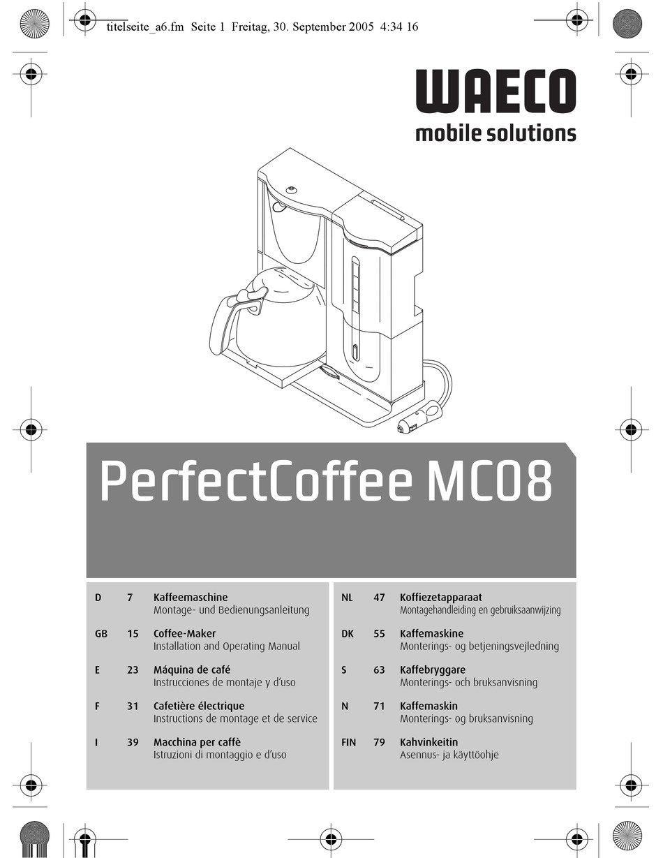 WAECO PERFECT COFFEE MC08 INSTALLATION AND OPERATING MANUAL Pdf