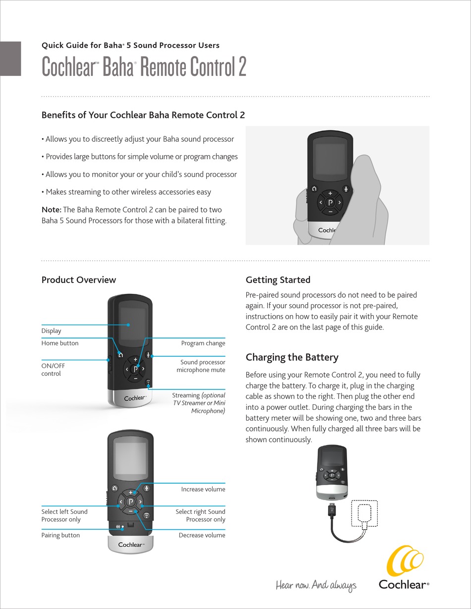 Cochlear Baha Remote Control 2 Quick Manual Pdf Download Manualslib