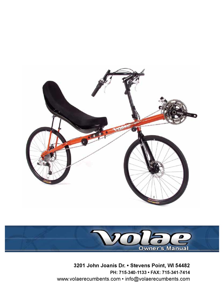 Volae Recumbents Volae Owner's Manual 