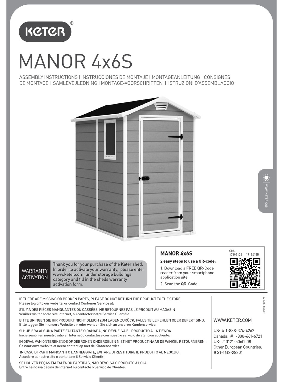 Keter Manor 4x6s Assembly Instructions Manual Pdf Download Manualslib