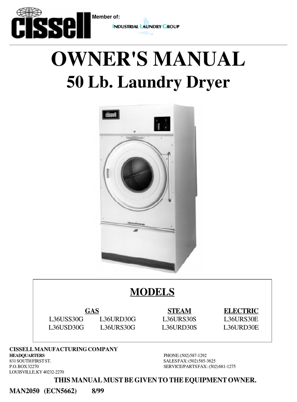 Cissell L36uss30g Owner S Manual Pdf Download Manualslib