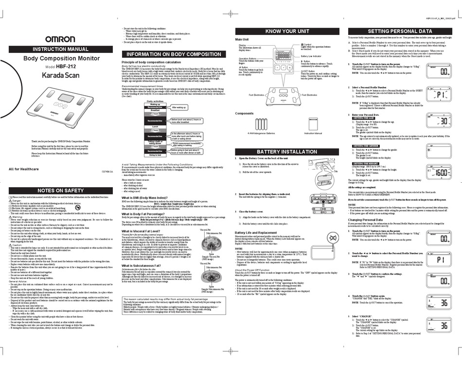 OMRON HBF212 INSTRUCTION MANUAL Pdf Download ManualsLib