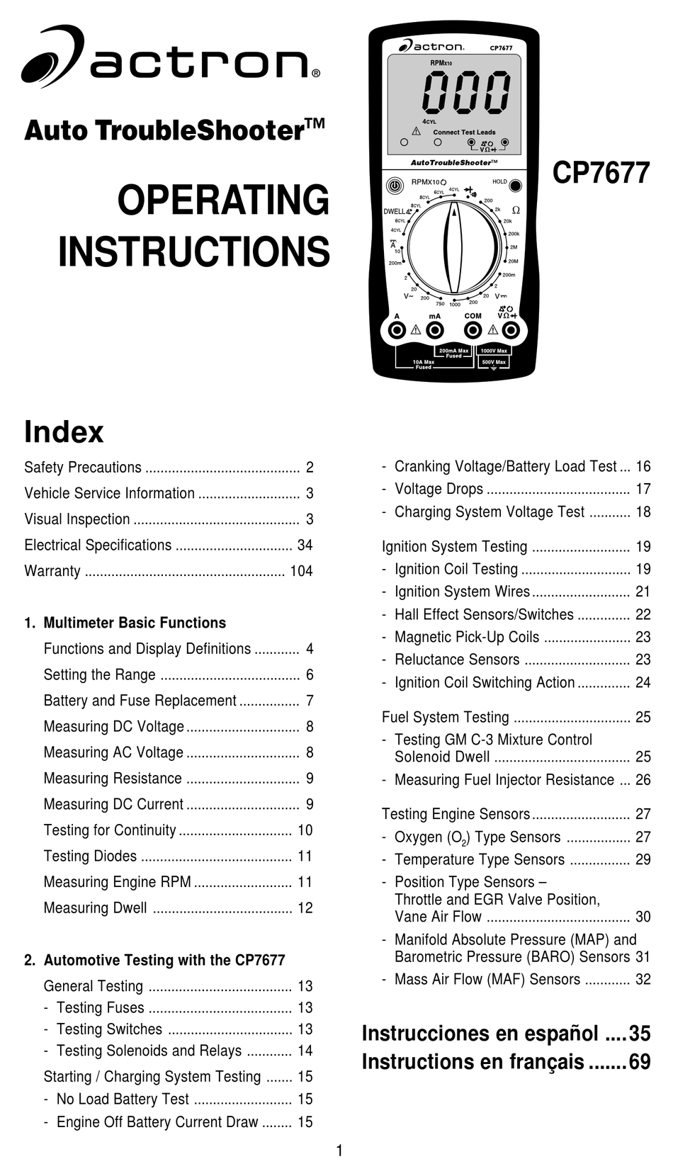 ACTRON CP7677 OPERATING INSTRUCTIONS MANUAL Pdf Download | ManualsLib