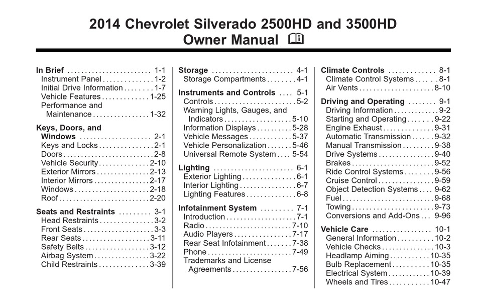 Chevrolet 2014 Silverado 2500hd Owners Manual Pdf Download Manualslib