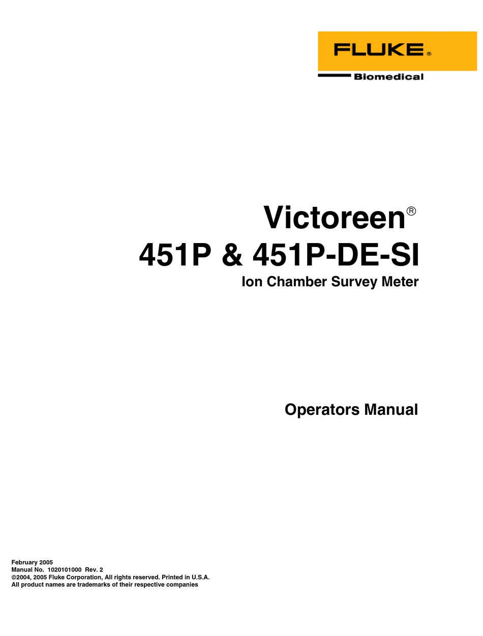 FLUKE VICTOREEN 451P OPERATOR'S MANUAL Pdf Download ManualsLib