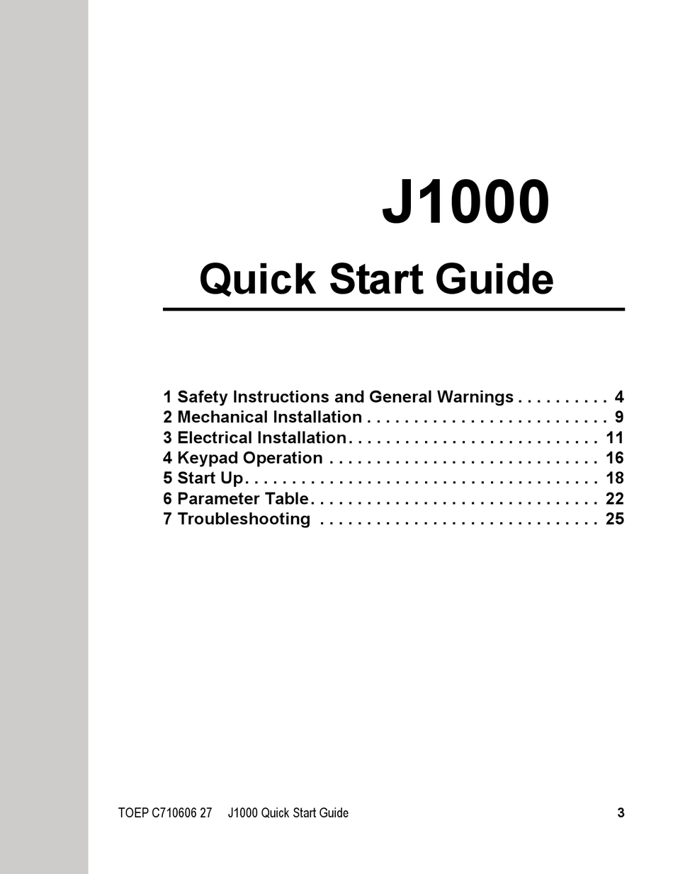 YASKAWA J1000 QUICK START MANUAL Pdf Download ManualsLib