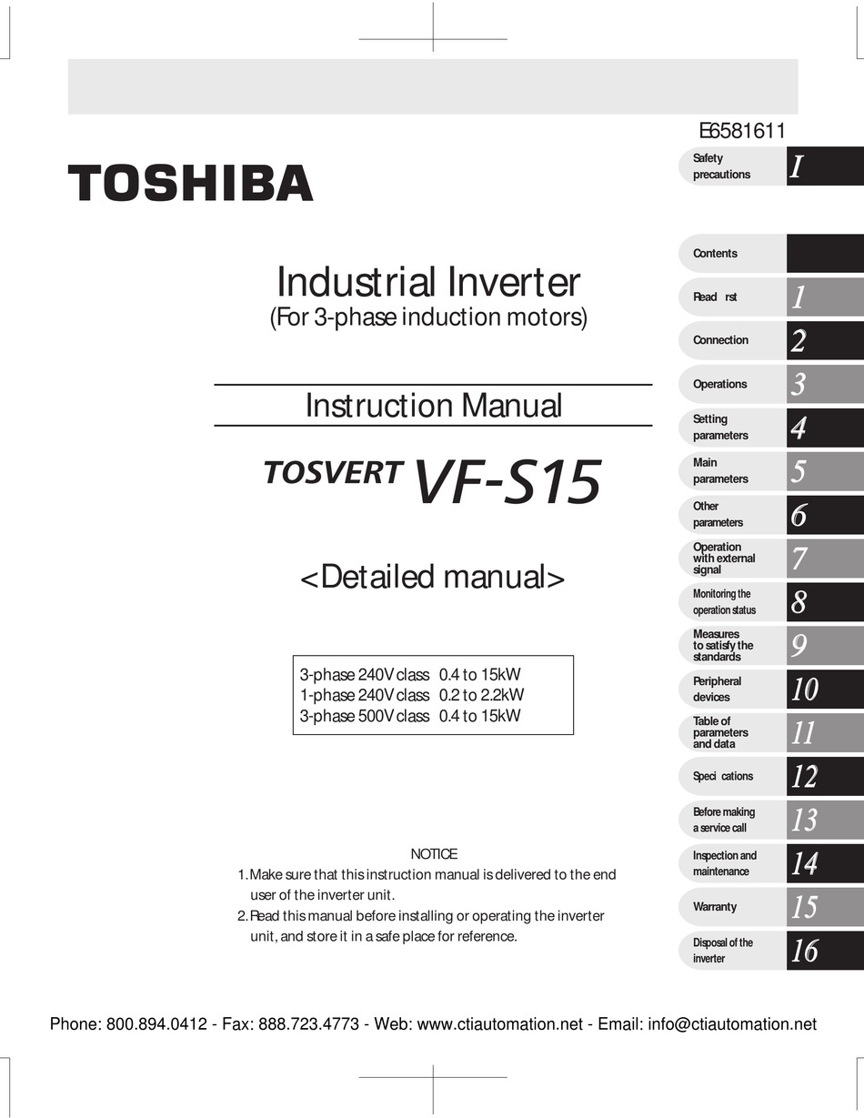 TOSHIBA VF-S15 INSTRUCTION MANUAL Pdf Download | ManualsLib