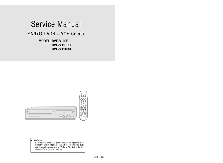 SANYO DVR-V100E SERVICE MANUAL Pdf Download | ManualsLib