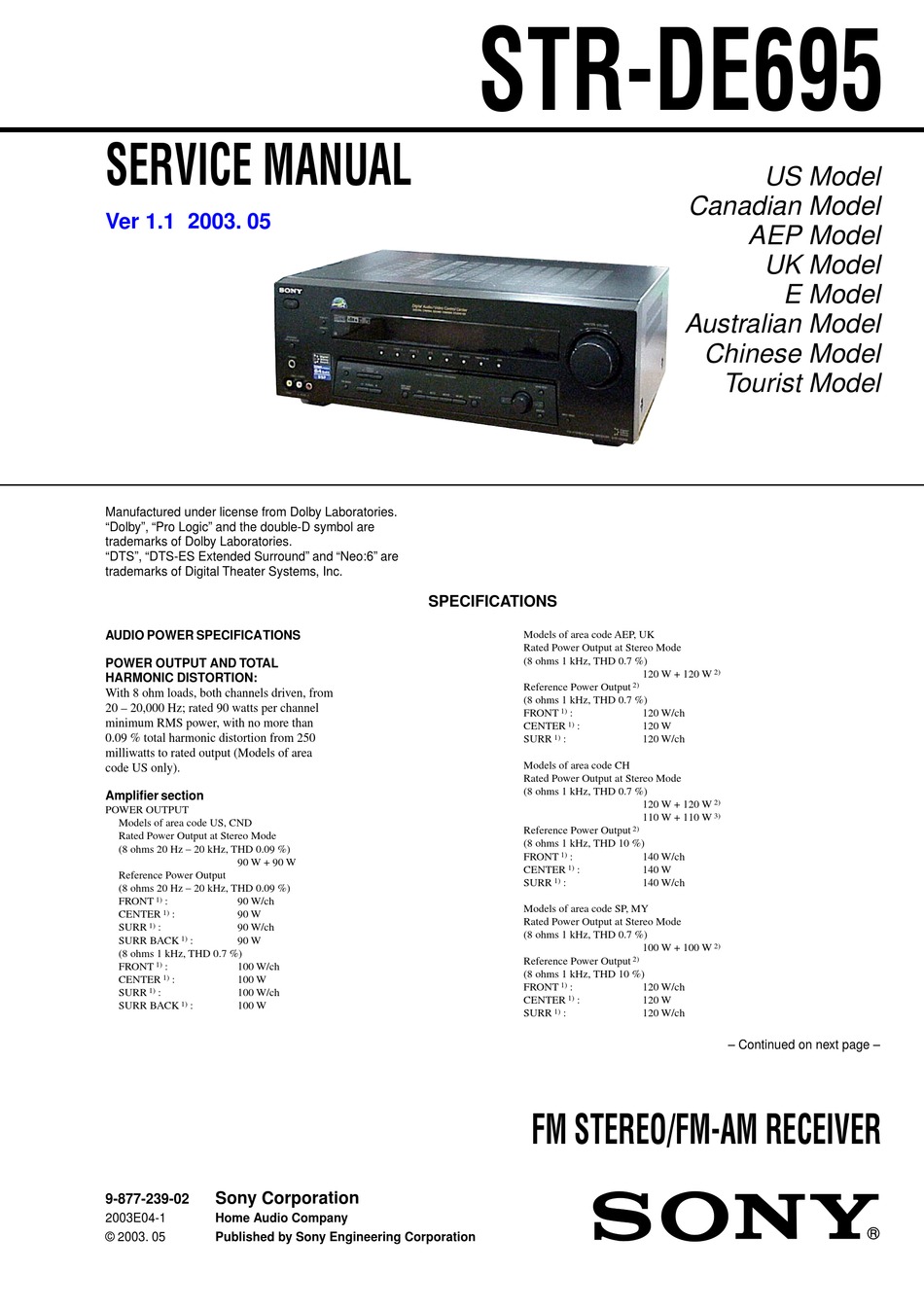 SONY STR-DE695 SERVICE MANUAL Pdf Download | ManualsLib
