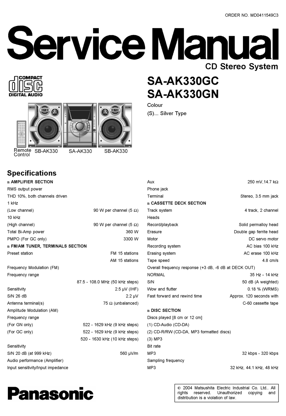 panasonic sa-ak310 manual