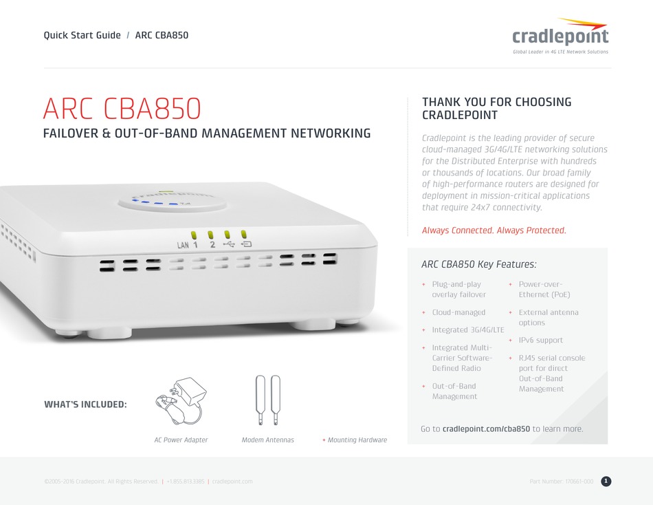 CRADLEPOINT ARC CBA850 QUICK START MANUAL Pdf Download | ManualsLib