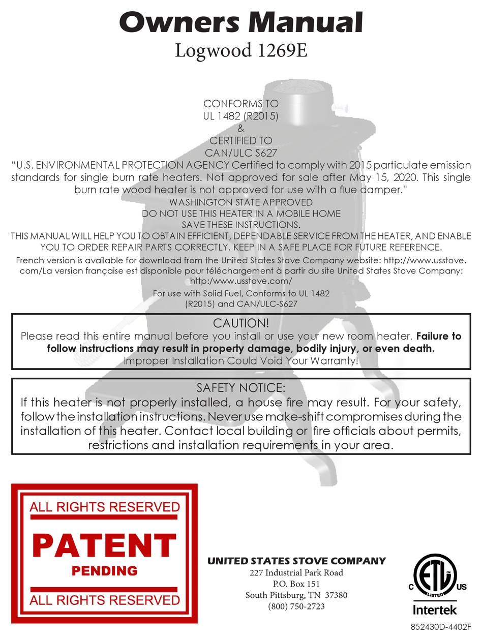 United States Stove 2827 User Manual