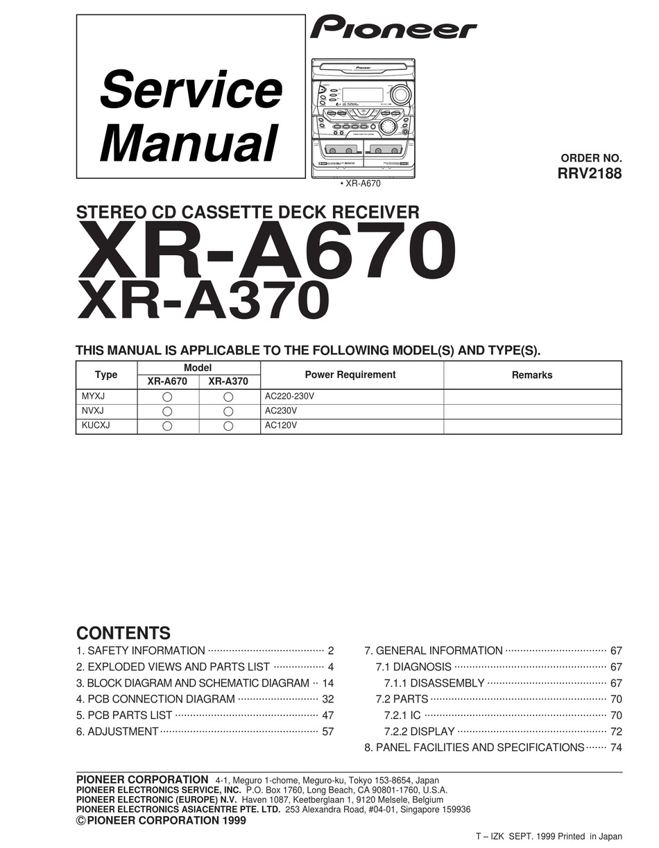 Pioneer Xr A670 Service Manual Pdf Download Manualslib