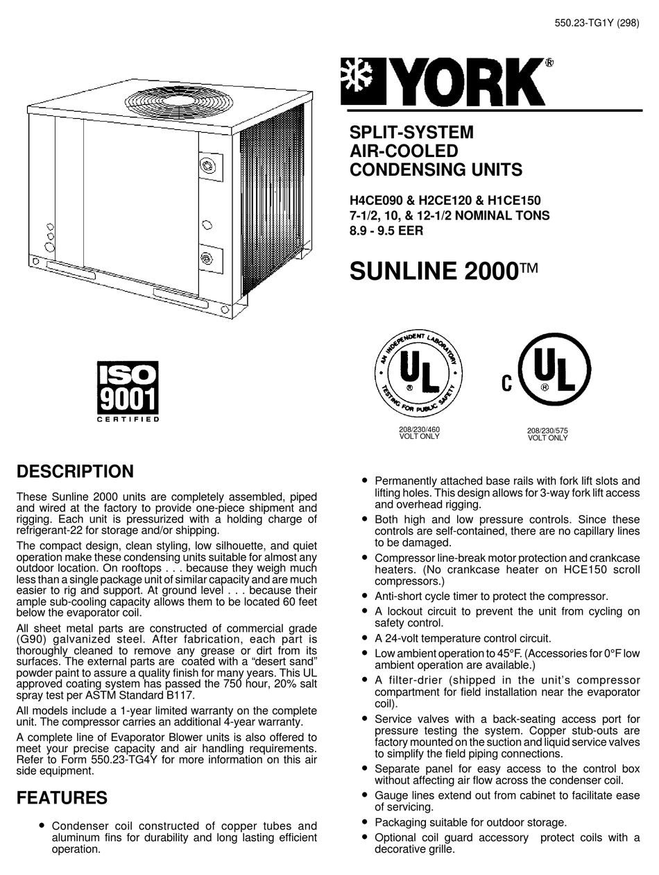 YORK SUNLINE 2000 USER MANUAL Pdf Download ManualsLib