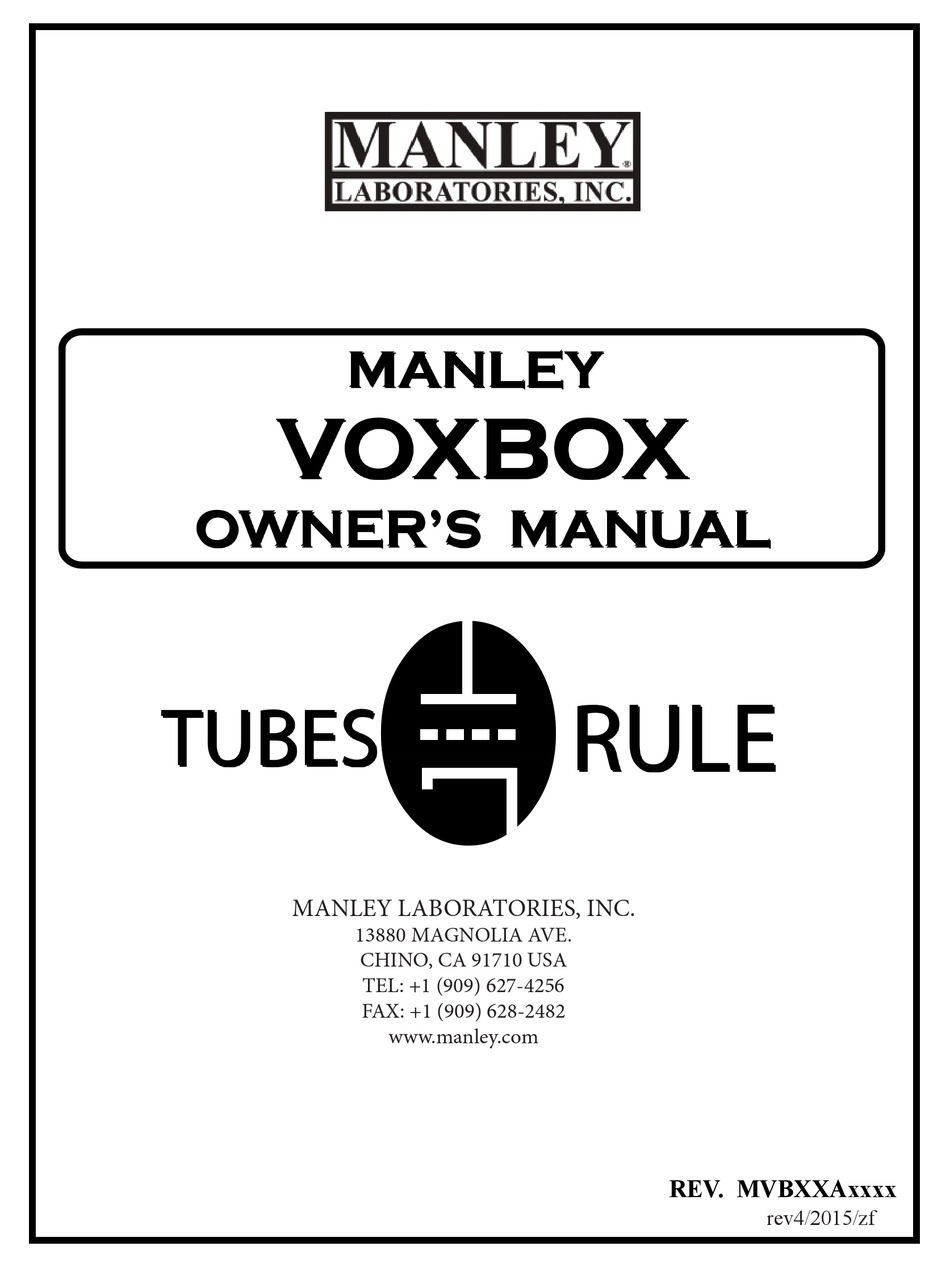 MANLEY VOXBOX OWNER'S MANUAL Pdf Download | ManualsLib