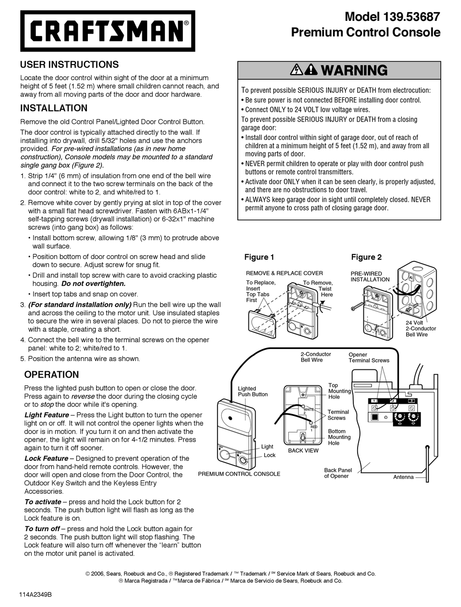 Craftsman 139.53600 1 2 hp user manual pdf