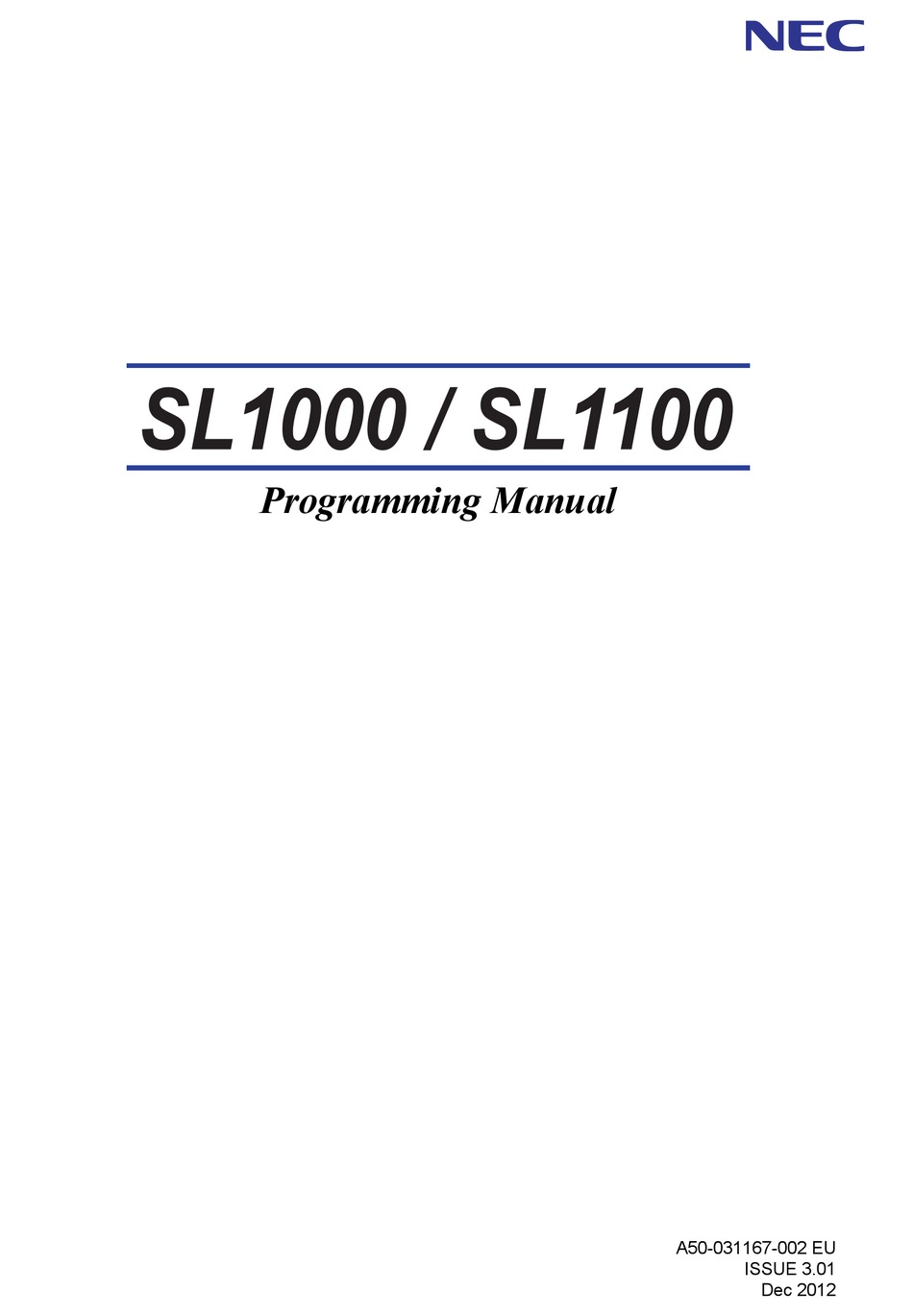 Nec Sl 1000 Programming Manual Pdf Download Manualslib