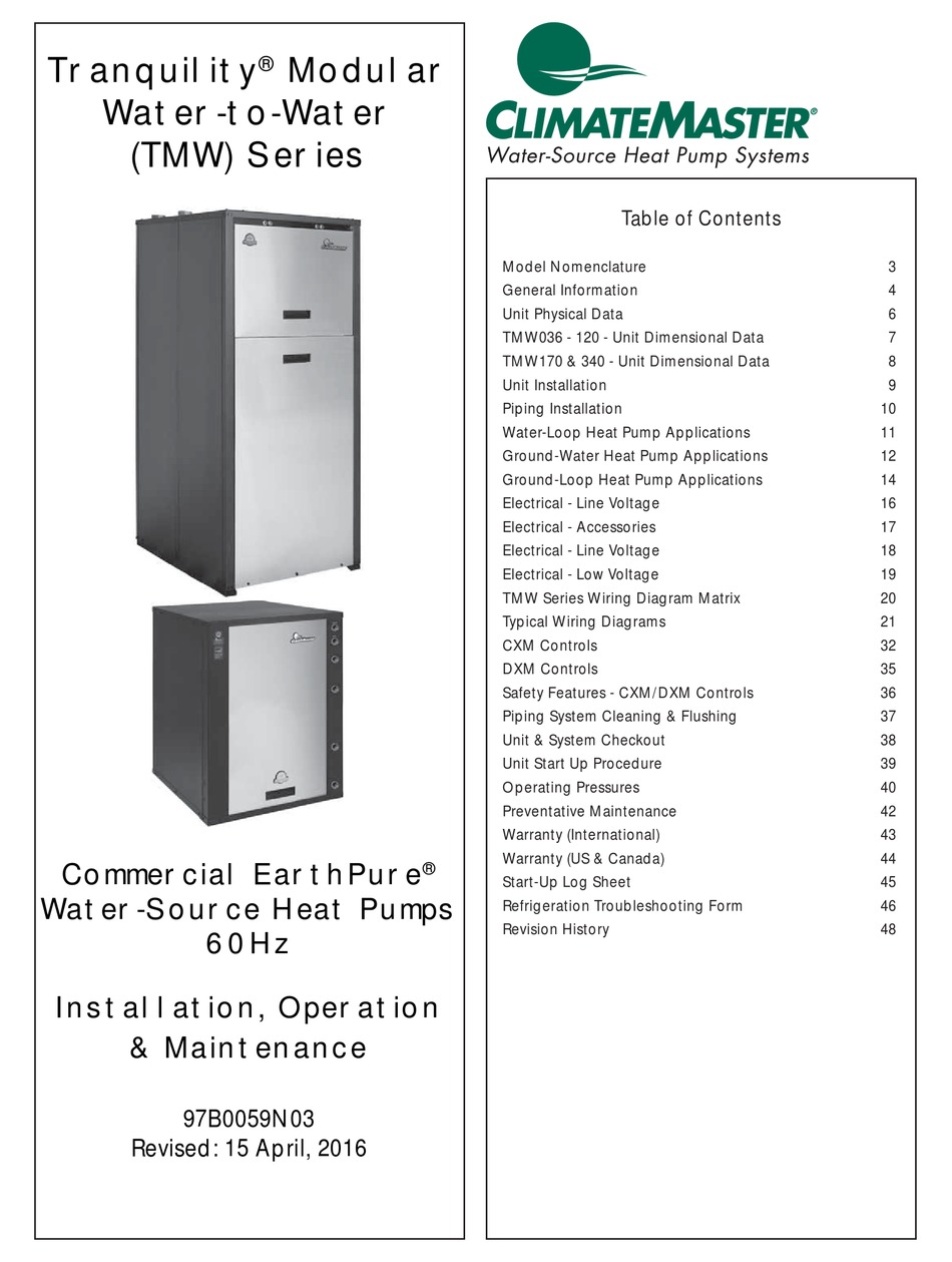 CLIMATEMASTER TMW036 INSTALLATION OPERATION & MAINTENANCE Pdf Download