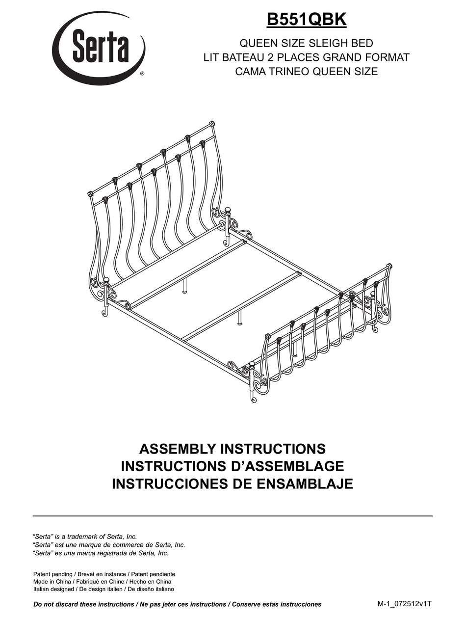 SERTA B551QBK ASSEMBLY INSTRUCTIONS MANUAL Pdf Download | ManualsLib