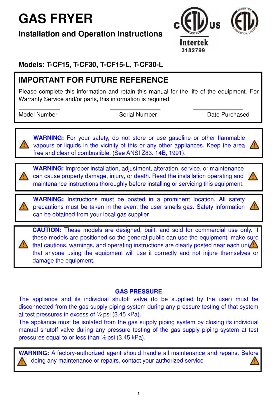 EURODIB TCF15 INSTALLATION AND OPERATION INSTRUCTIONS MANUAL Pdf