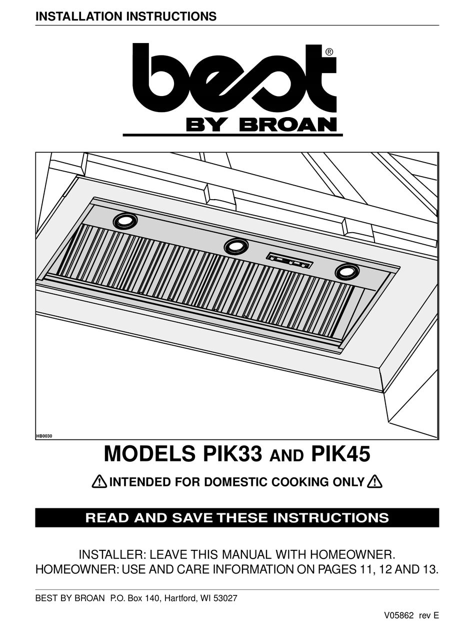 BEST PIK33 INSTALLATION INSTRUCTIONS MANUAL Pdf Download ManualsLib