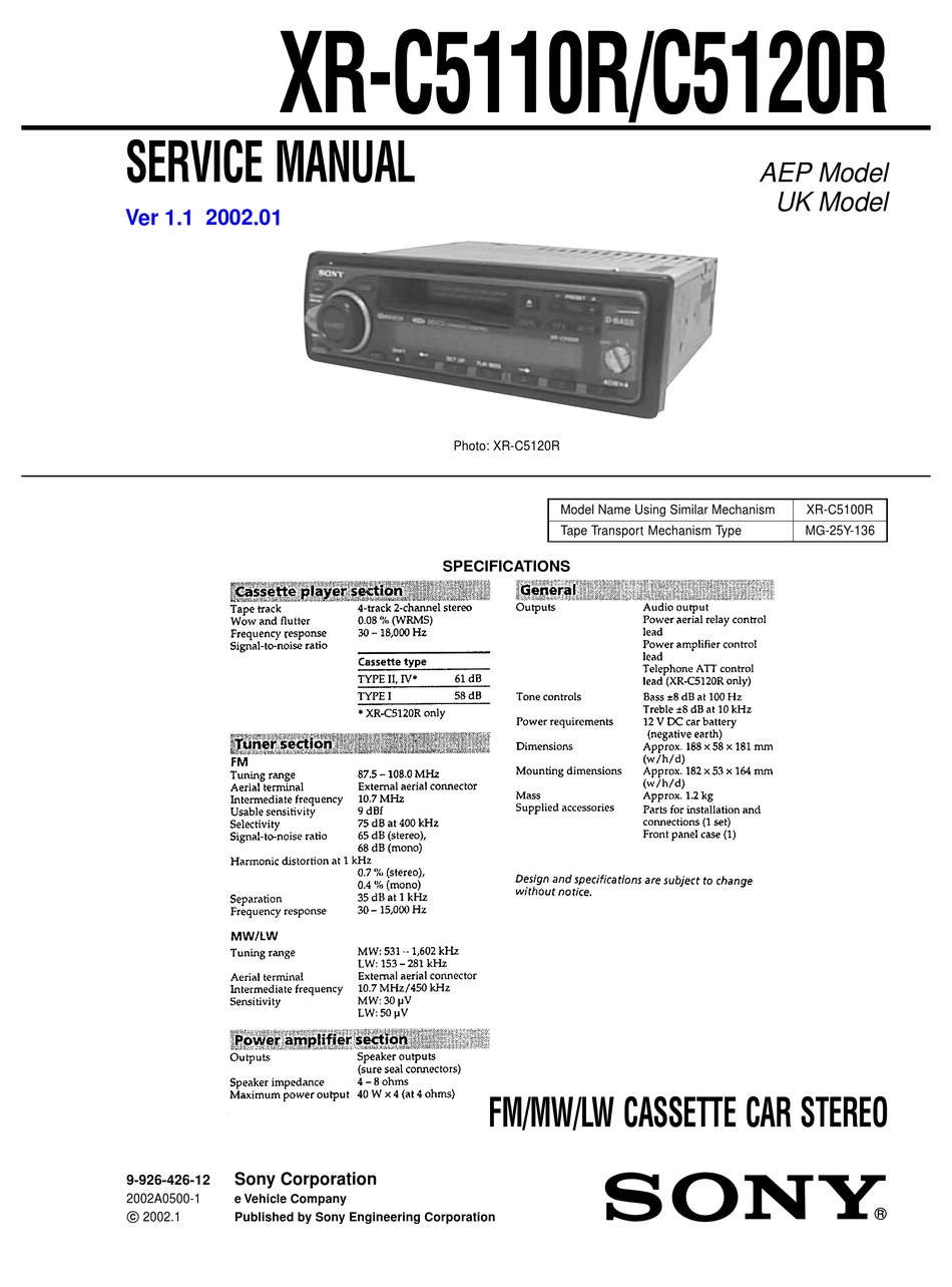 Sony Service Manual~XR-50 Cassette Deck Car Stereo~Original~Repair 