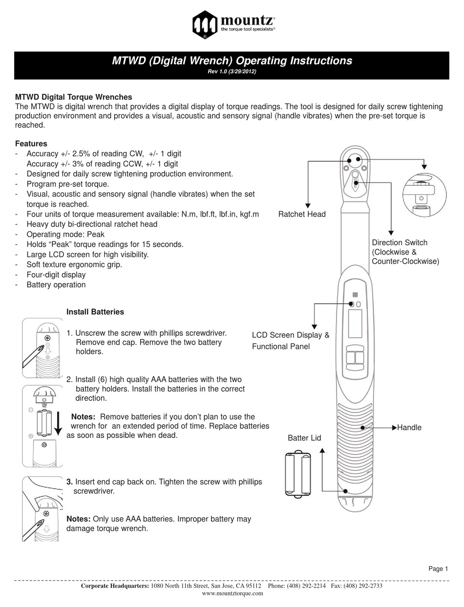 MOUNTZ MTWD OPERATING INSTRUCTIONS MANUAL Pdf Download ManualsLib