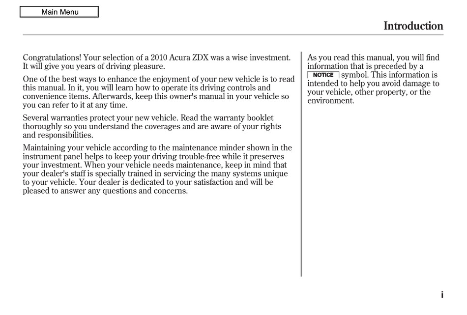 ACURA 2010 ZDX OWNER'S MANUAL Pdf Download ManualsLib