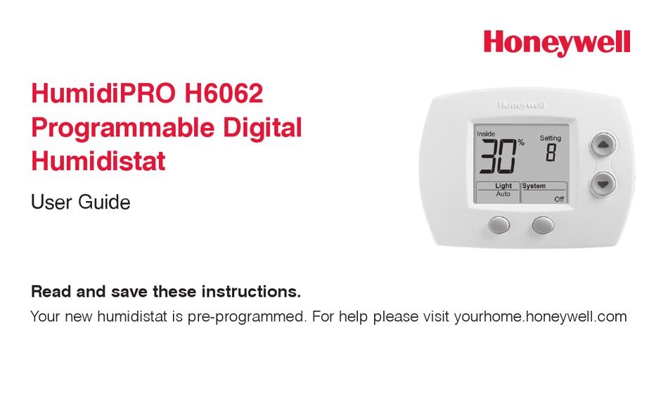 HONEYWELL HUMIDIPRO H6062 USER MANUAL Pdf Download ManuaLib