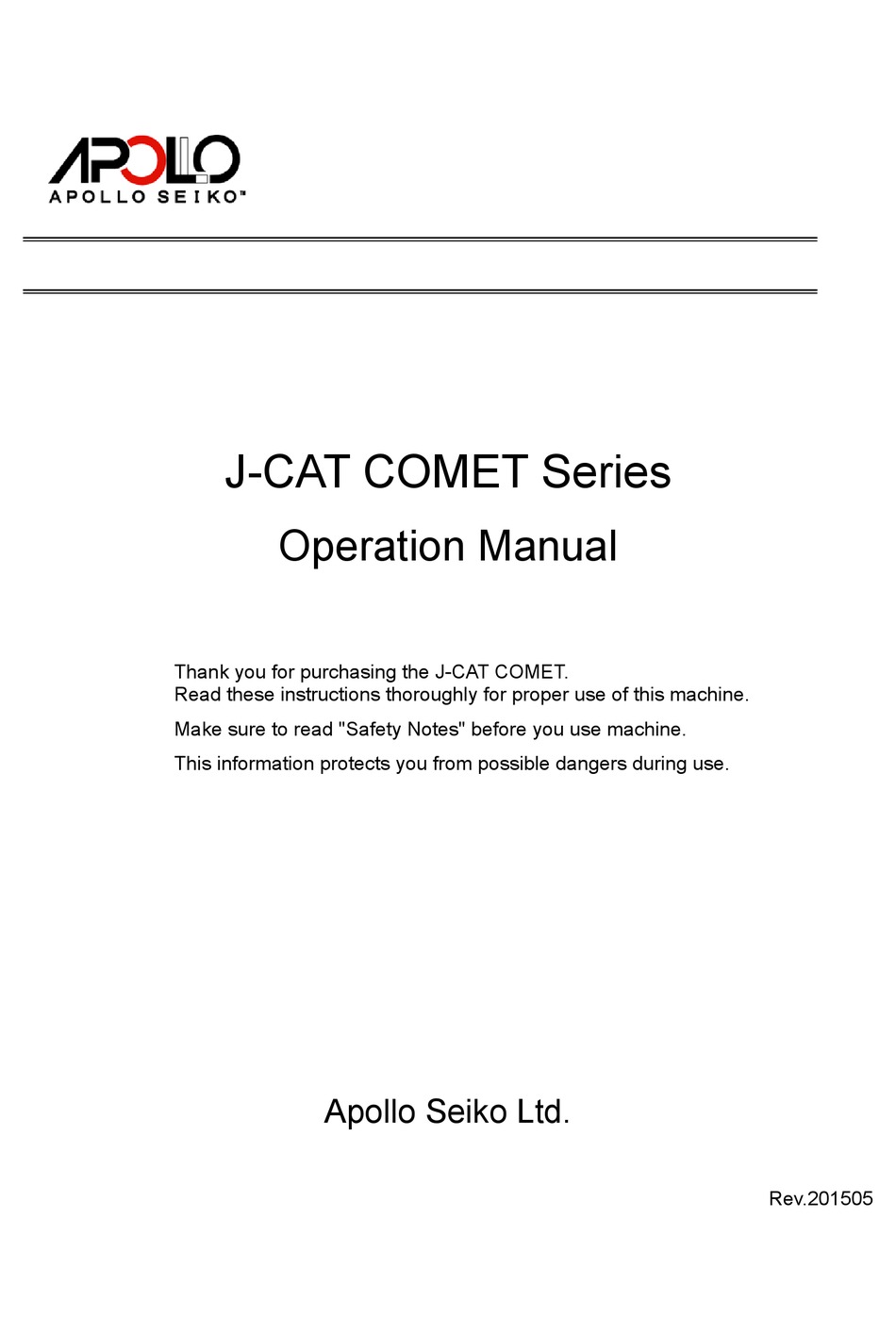 APOLLO SEIKO J-CAT200 COMET OPERATION MANUAL Pdf Download | ManualsLib