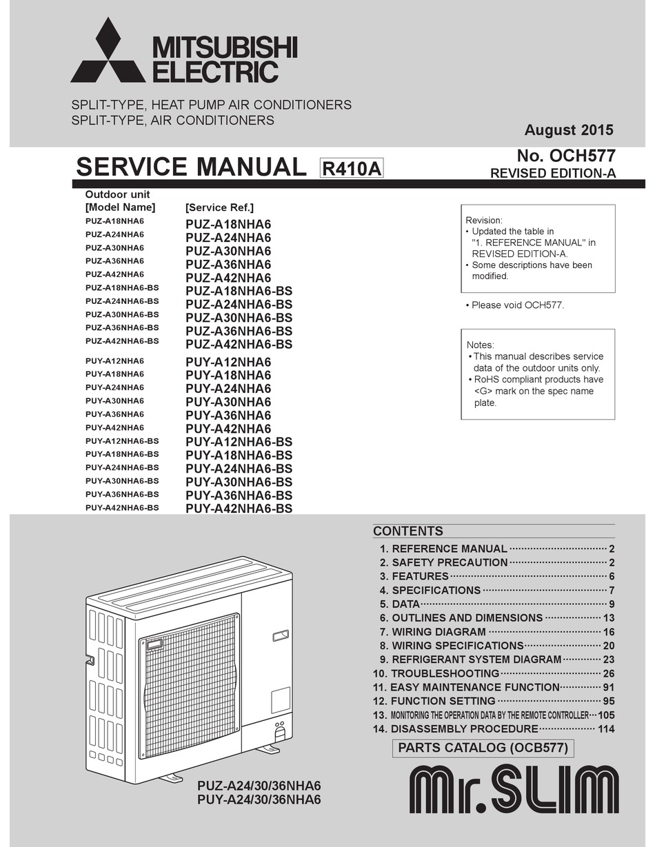 MITSUBISHI PUZ-A18NHA6 SERVICE MANUAL Pdf Download | ManualsLib | Split System Wiring Diagrams For Mitsubishi Pkaa24 | | ManualsLib