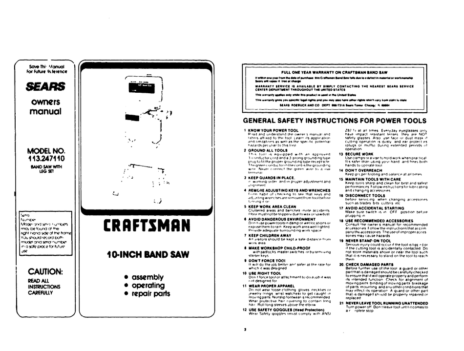 CRAFTSMAN 113 247110 OWNER S MANUAL Pdf Download ManualsLib craftsman-113-247110-owner-s-manual-pdf-download-manualslib