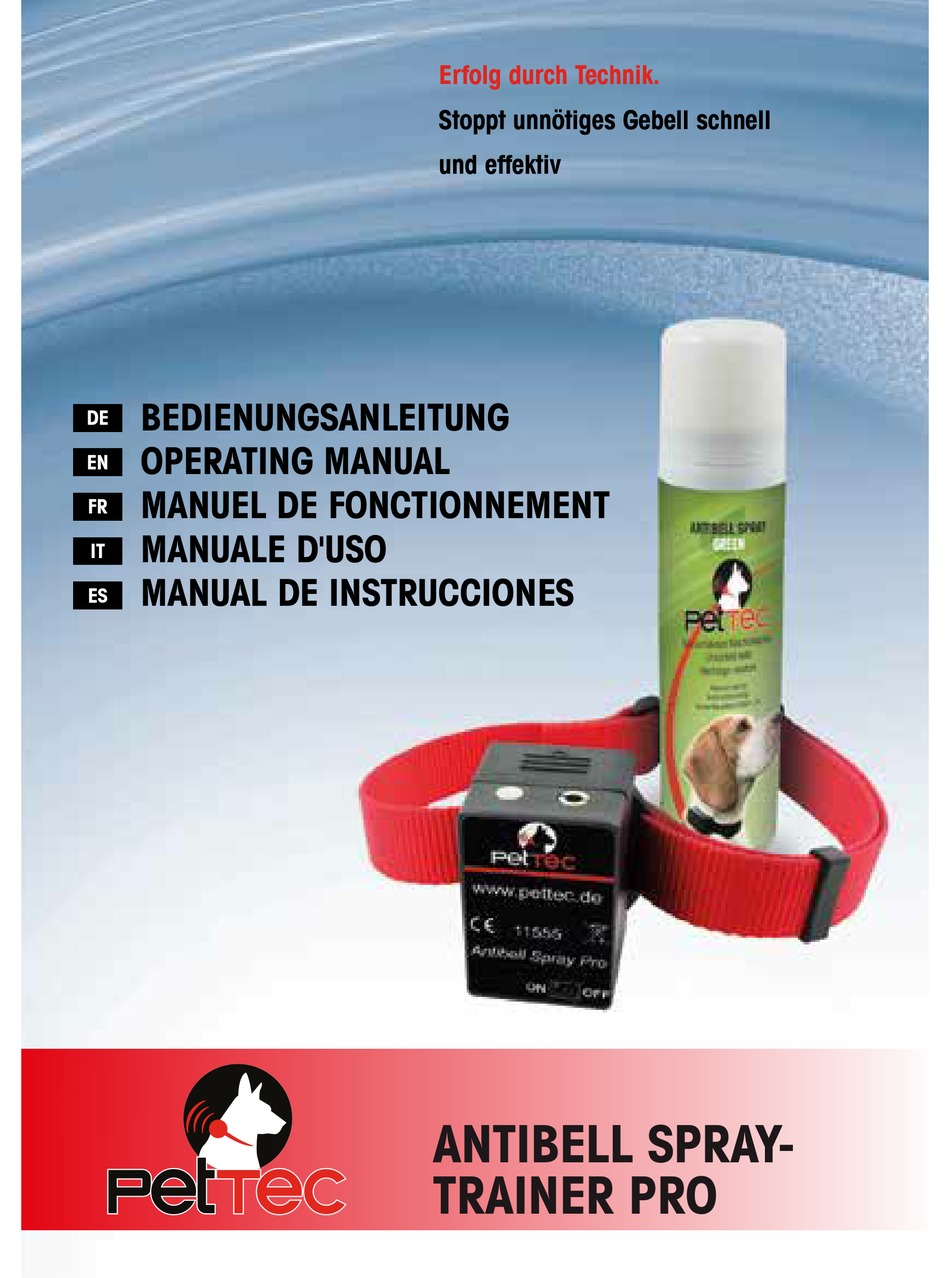 PETTEC ANTIBELL SPRAYTRAINER PRO OPERATING MANUAL Pdf Download