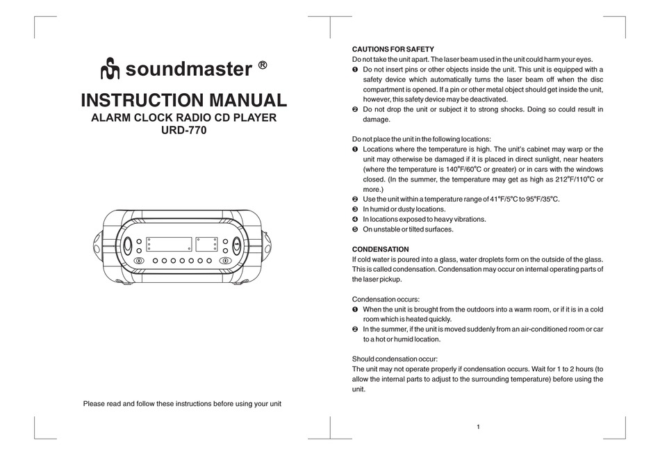 Soundmaster Urd 770 Instruction Manual Pdf Download Manualslib