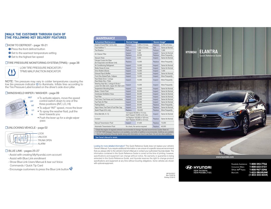 HYUNDAI ELANTRA QUICK REFERENCE MANUAL Pdf Download ManualsLib