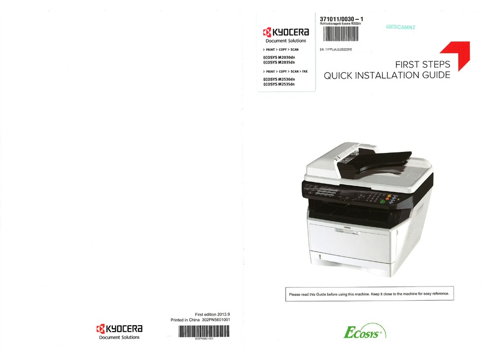 Kyocera Ecosys M2030dn Quick Installation Manual Pdf Download Manualslib