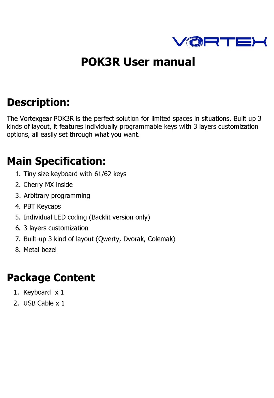 Vortex Pok3r User Manual Pdf Download Manualslib