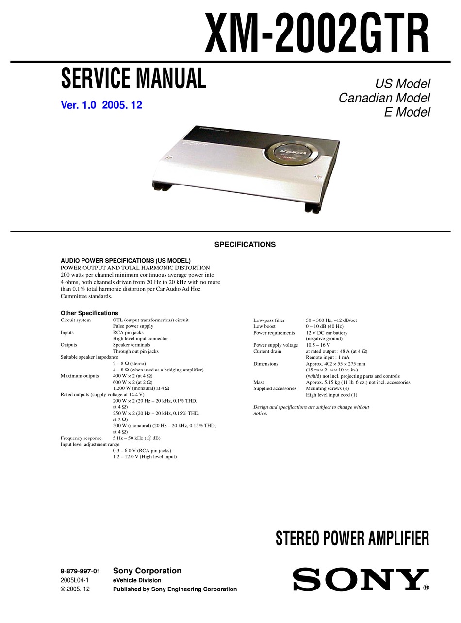 SONY XM2002GTR SERVICE MANUAL Pdf Download ManualsLib