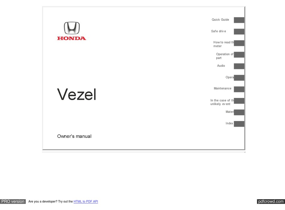 HONDA VEZEL OWNER'S MANUAL Pdf Download | ManualsLib