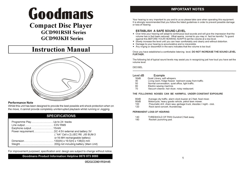 GOODMANS GCD903KH INSTRUCTION MANUAL Pdf Download ManualsLib