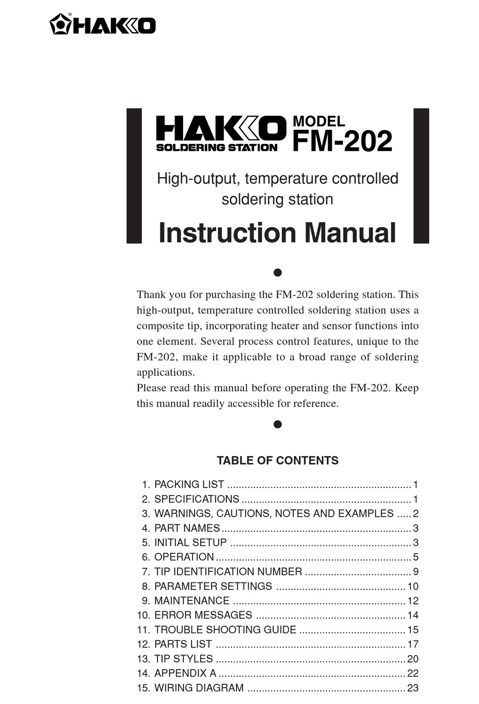 HAKKO ELECTRONICS FM-202 INSTRUCTION MANUAL Pdf Download | ManualsLib